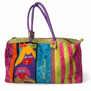 Laurel Burch Vintage Weekender Tote Canvas Cat Horse Travel Bag